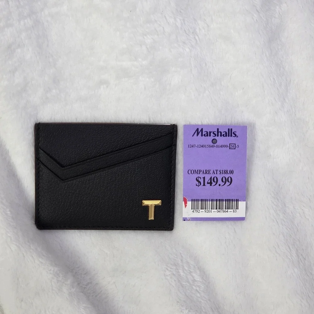 Tiffany & Co T Logo Black Pebbled Leather Card Case Wallet‎ Pink Italy NWT